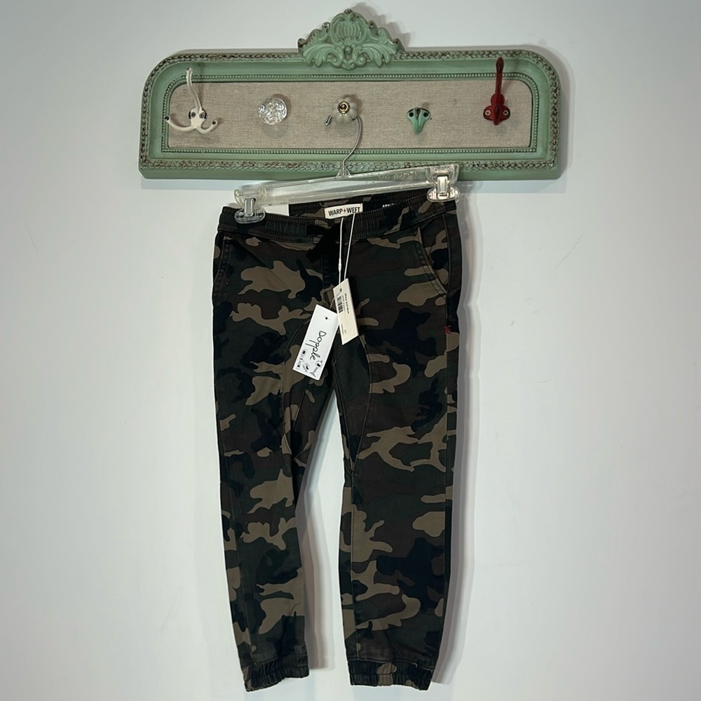 Brand New kids Dopple Warp + Weft Arn jogger green camo pants boys size 6T